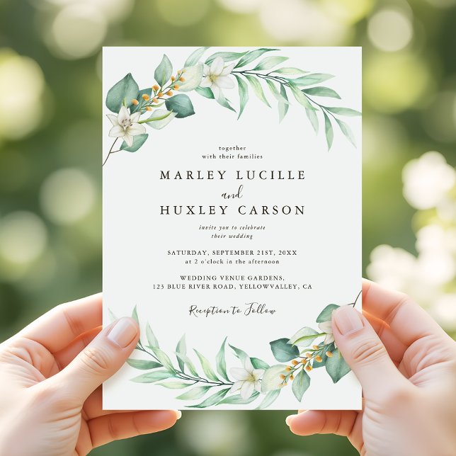 Invitación Romántica Vegetación Wreath Elegante Boda (Subido por el creador)