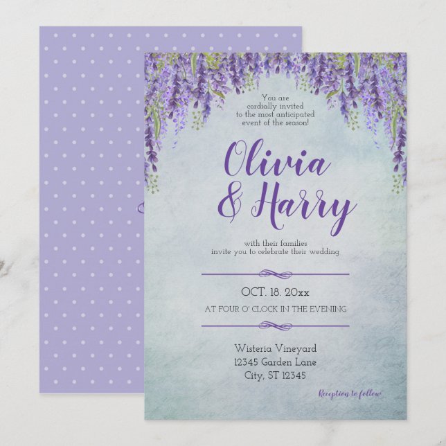 Invitación Romántica Wisteria Garden Wedding (Anverso / Reverso)