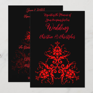 Invitación Romántica y elegante matrimonio de damasco rojo vi