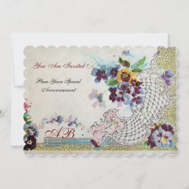 Invitación ROMÁNTICAS Violetas de Pensamiento Florales Azules