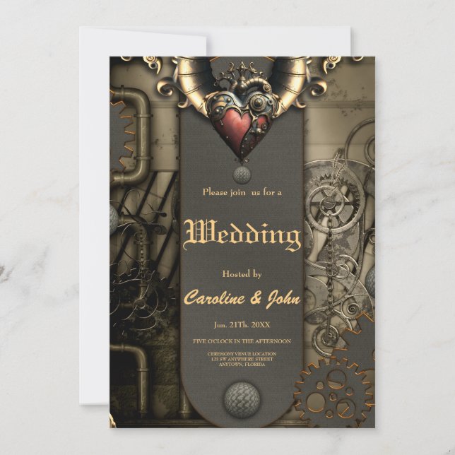 Invitación Romanticismo en las ruedas y tubos del alma de vap (Anverso)