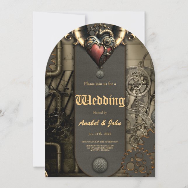 Invitación Romanticismo en las ruedas y tubos del alma de vap (Anverso)