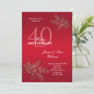 Invitación Romántico 40° Aniversario del Boda de Ruby