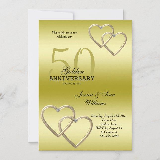 Invitación Romántico 50° Aniversario del Boda de Oro (Anverso)