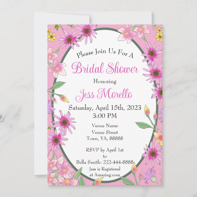 Invitación Romántico acuarela floral rosa ducha de novia (Anverso)