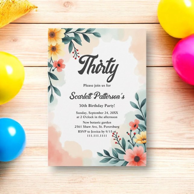 Invitación Romántico acuarela Floral Verano 30 cumpleaños (Subido por el creador)