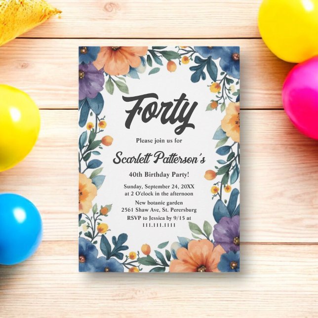 Invitación Romántico acuarela Floral Verano 40 cumpleaños (Subido por el creador)
