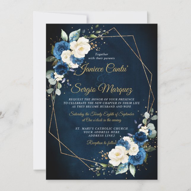 Invitación Romántico acuarela marfil floral geométrica (Anverso)