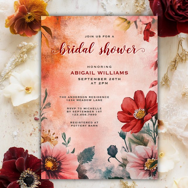 Invitación Romántico acuarela Sunset Floral Bridal Shower (Romantic Watercolor Sunset Floral Bridal Shower Invitation)