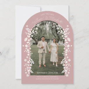 Invitación Romántico Ahorra la Fecha del Arco Floral Rosa Pol