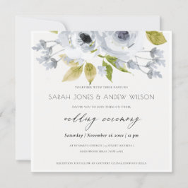 INVITACIÓN ROMÁNTICO AQUA AQUÍ AZUL COLOR DE AGUA FLORAL COMP