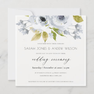 INVITACIÓN ROMÁNTICO AQUA AQUÍ AZUL COLOR DE AGUA FLORAL COMP