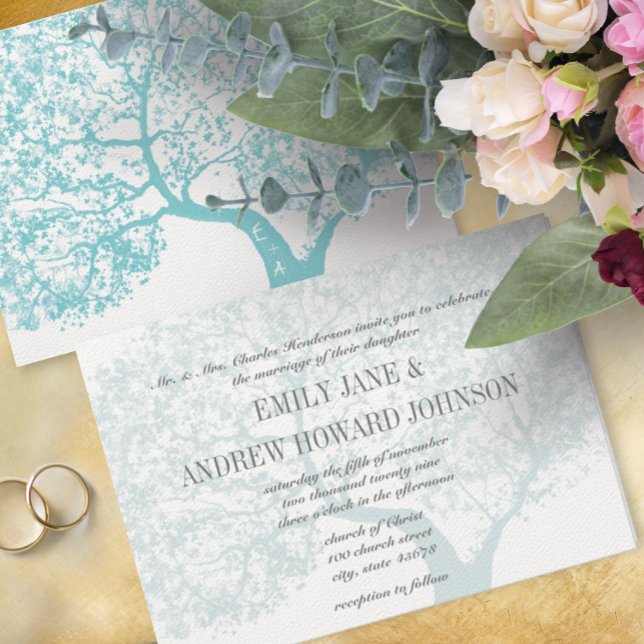 Invitación Romántico árbol de madera de Aqua Blue Boho (Subido por el creador)