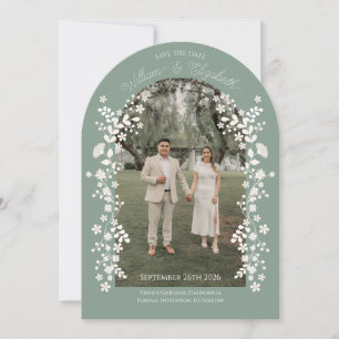 Invitación Romántico arca floral verde sabio salva la fecha