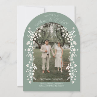 Invitación Romántico arca floral verde sabio salva la fecha
