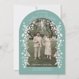 Invitación Romántico arco floral de eucalipto teal para Save