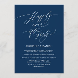 Invitación Romántico Azul Marino Script, Boda Elopement
