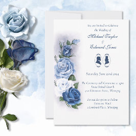 Invitación Romántico Azul Regencia Gay Silueta Botánica