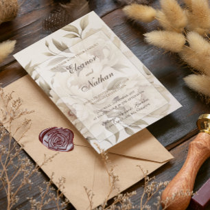 Invitación Romántico Beige Peonies Floral Vintage Fall Weddin