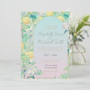 Invitación Romántico blanco amarillo rosa floral Diseño