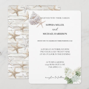 Invitación Romántico Blue Hydrangea Floral Beach Wedding