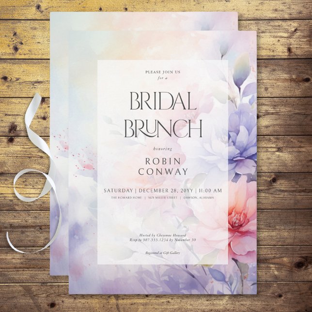 Invitación Romántico Blue Purple & Pink Floral Bridal Brunch (Romantic Blue Purple & Pink Floral Bridal Brunch Invitation)