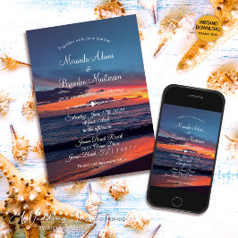 Invitación Romántico Blue Sunset Tropical Beach Wedding