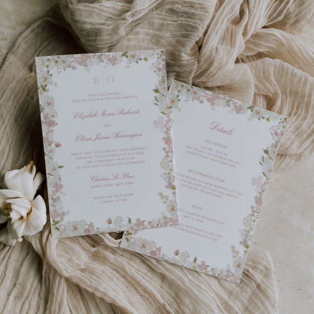 Invitación Romántico Boda blanco todo en uno Rubor Soft (Subido por el creador)