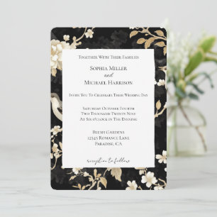 Invitación Romántico Boda de Aves Florales Blancas Blancas Bl