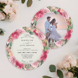 Invitación Romántico Boda de Círculo de Fotos Florales Rosa d