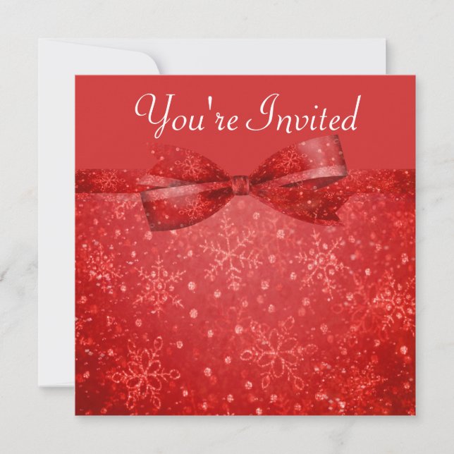 Invitación Romántico Boda de copos de nieve y rojo (Anverso)