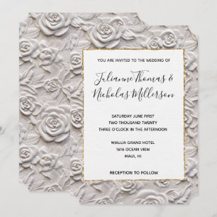 Invitación Romántico Boda de cuero falso de rosas blancas