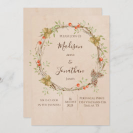 Invitación Romántico Boda de escritura floral Wreath Greenery