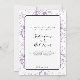 Invitación Romántico Boda de Flores de Línea Púrpura Simple