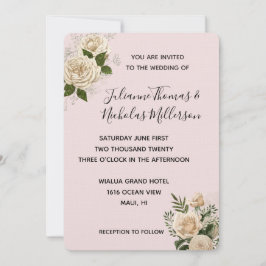 Invitación Romántico Boda de flores de marfil rosa de Rubor
