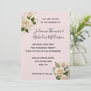Invitación Romántico Boda de flores de marfil rosa de Rubor