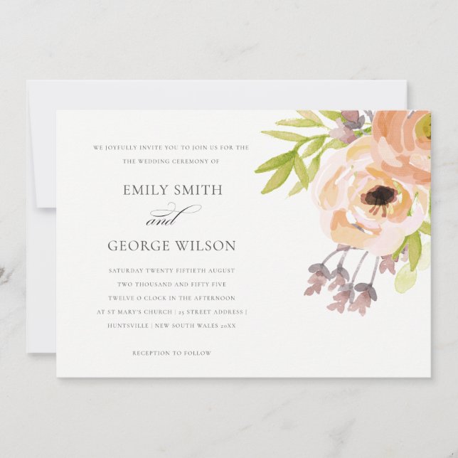INVITACIÓN ROMÁNTICO BODA DE FLORES ELEGANTE DE RUBOR PINK PE (Anverso)