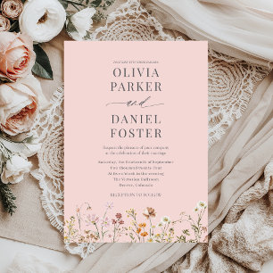 Invitación Romántico Boda de flores silvestres Rubor Pink Boh