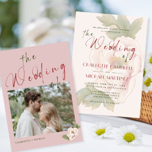 Invitación Romántico Boda de fotos con flores de peones rosad