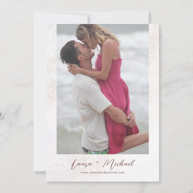 Invitación Romántico Boda de fotos de flores de cerezo rosa d (Reverso)