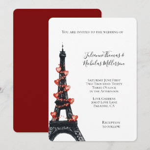 Invitación Romántico Boda de la Torre Eiffel de los corazones