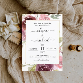 Invitación Romántico Boda de la vegetación floral rosa