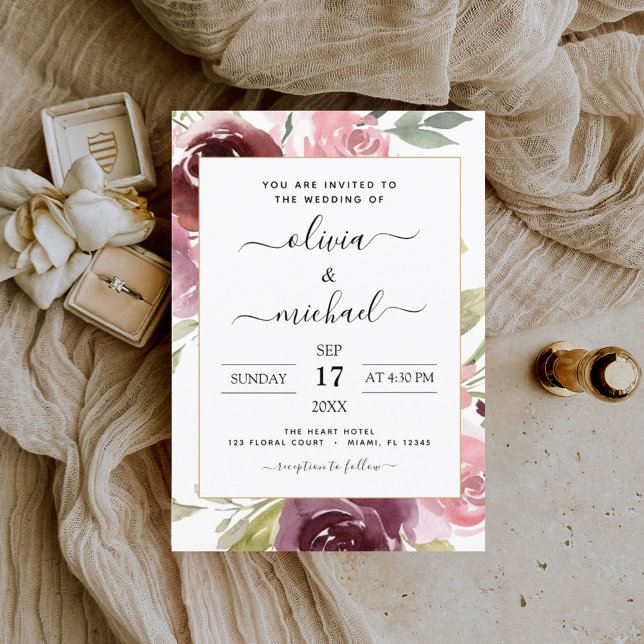 Invitación Romántico Boda de la vegetación floral rosa (Subido por el creador)