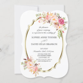 Invitación Romántico Boda de marco dorado floral de Rubor ros