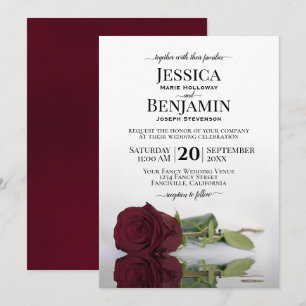 Invitación Romántico Boda de Moda de Rosa de Borgoña de larga