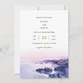 Invitación Romántico Boda de playa de arena rocosa en la oril