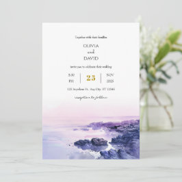 Invitación Romántico Boda de playa de arena rocosa en la oril
