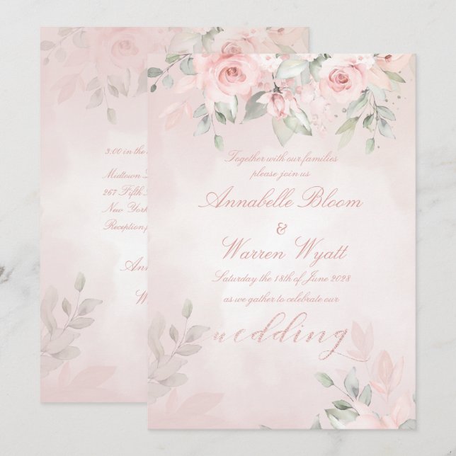 Invitación Romántico Boda de Rosas de Rubor Pink Secret Garde (Anverso / Reverso)