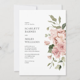 Invitación Romántico Boda de rosas rosadas modernas