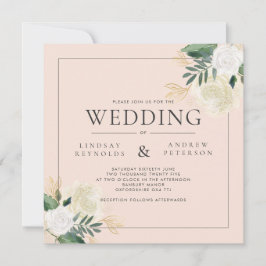 Invitación Romántico Boda de Rubor y Green Purpurina Square